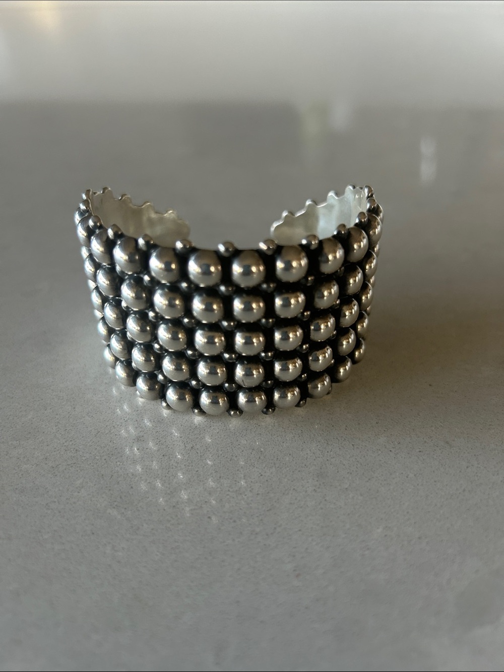 Sterling Silver Beaded Cuff Bracelet - Silver